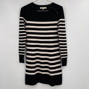 LOFT Women’s Black White Striped Long Sleeve Sweater Dress Size XS